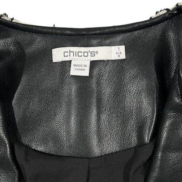 NWT Chico's‎ Tweed Plaid Jacket Faux Leather Trim Size 1 US 8 Retail $139 - Picture 11 of 14